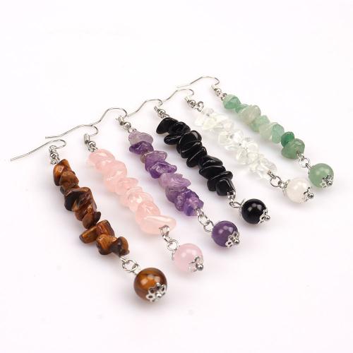 Gemstone Oorbellen, Natuursteen, silver plated, verschillende materialen voor de keuze & voor vrouw, meer kleuren voor de keuze, 50mm, Verkocht door pair