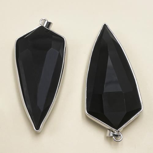 Zwart obsidiaan hangers, Obsidian, silver plated, DIY, zwart, nikkel, lood en cadmium vrij, 25x55mm, Verkocht door PC