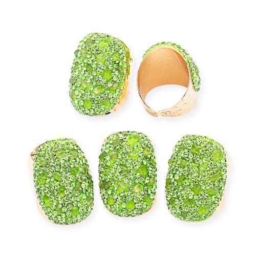 cobre Cuff Ring Finger, with Pedra peridoto, cromado de cor dourada, para mulher & com strass, verde, níquel, chumbo e cádmio livre, inner diameter:17~20mm, vendido por PC