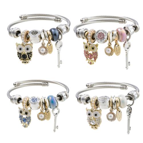 Aço inoxidável 304 Europeu Cuff Bangle, with liga de zinco, banhado, joias de moda & para mulher & com strass, Mais cores pare escolha, Diameter :5.5cm., vendido por PC