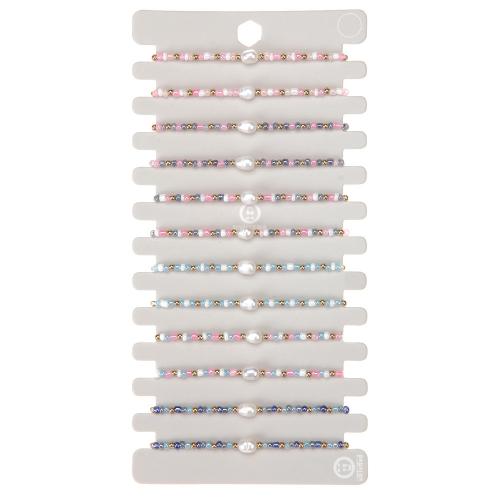 Seedbead Set de bracelet, avec Cordon de noeud & perle de plastique, fait à la main, 12 pièces & bijoux de mode & pour femme, couleurs mélangées, Longueur Environ 16-28 cm, Vendu par fixé