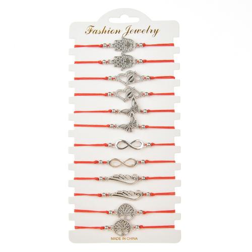 alliage de zinc Set de bracelet, avec Cordon de noeud, fait à la main, 12 pièces & styles différents pour le choix & pour femme, rouge, Longueur Environ 28 cm, Vendu par fixé