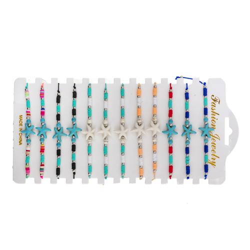 argile de polymère Set de bracelet, avec Cordon de noeud & turquoise & coquille, fait à la main, 12 pièces & bijoux de mode & pour femme, couleurs mélangées, Longueur Environ 10-28 cm, Vendu par fixé