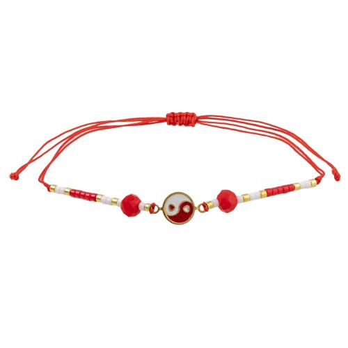 alliage de zinc Set de bracelet, avec Cordon de noeud & Seedbead & cristal, fait à la main, 12 pièces & unisexe & émail, couleurs mélangées, Longueur Environ 28 cm, Vendu par fixé