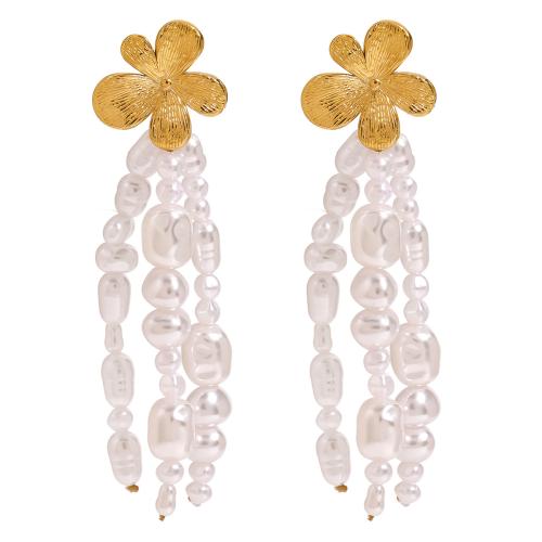 Fashion Fringe Earrings 304 Stainless Steel with Plastic Pearl plated fashion jewelry & for woman Sold By Pair