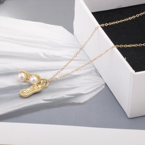 Stainless Steel Jewelry Necklace 304 Stainless Steel with Plastic Pearl Vacuum Ion Plating for woman Length 21-50 cm Sold By PC