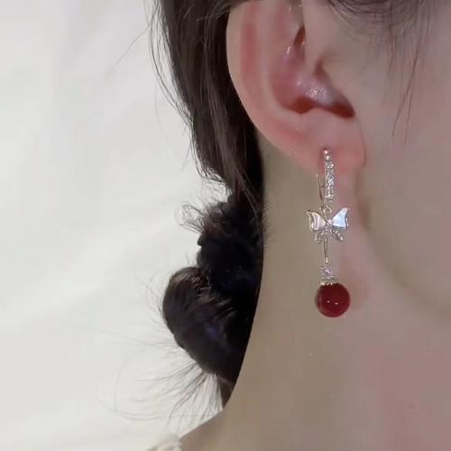 Sinc Alloy Earrings, le Gemstone Syntéiseach, plátáilte, do bhean & le rhinestone, Díolta De réir Péire