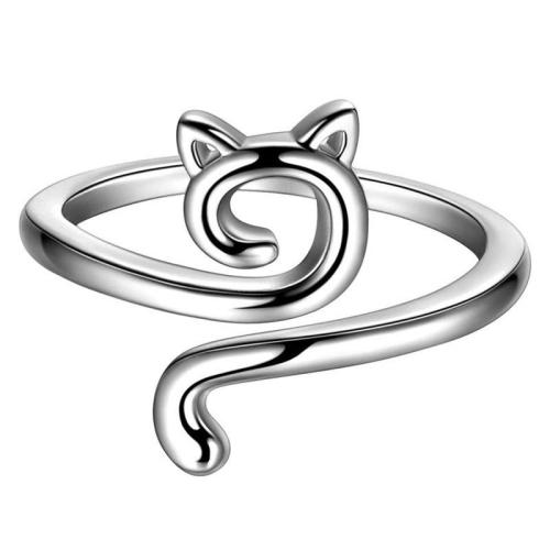 Zinc Alloy Cuff Finger Ring Cat plated adjustable & for woman US Ring Sold By PC