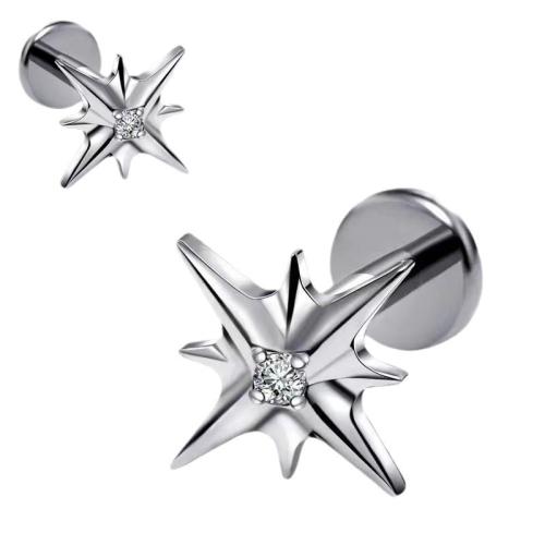 Titanium Alloy piercing oorbel, Acht Point Star, gepolijst, uniseks & verschillende grootte voor keus & met strass, Verkocht door PC