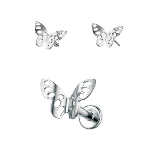 Titanium Alloy Piercing Earring Butterfly polished Unisex  & hollow Sold By PC