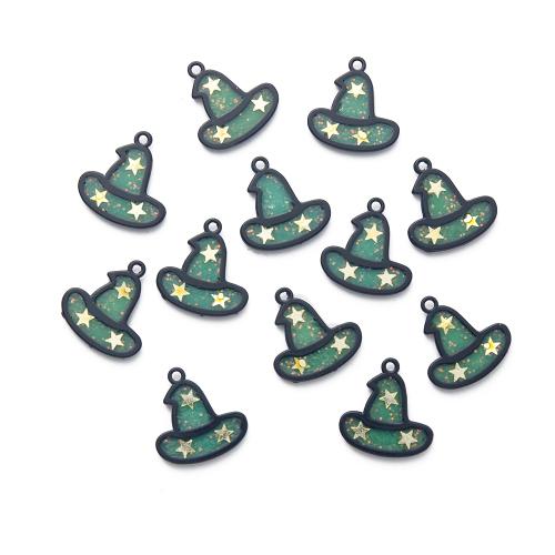 Zinc Alloy Hat pendentifs, alliage de zinc, chapeau, pistolet noir plaqué, émail, vert, protéger l'environnement, sans nickel, plomb et cadmium, 20x19x2mm, Trou:Environ 2mm, 200PC/sac, Vendu par sac