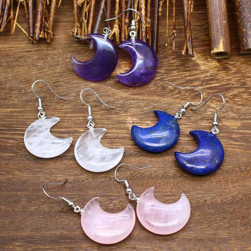 Boucles d'oreilles en pierres précieuses, Pierre naturelle, lune, différents matériaux pour le choix & pour femme, plus de couleurs à choisir, 43x21x26mm, Vendu par paire