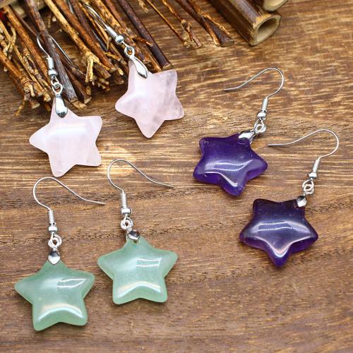 Gemstone Earrings, Pedra natural, Estrela, materiais diferentes para a escolha & para mulher, Mais cores pare escolha, 43x20x20mm, vendido por par