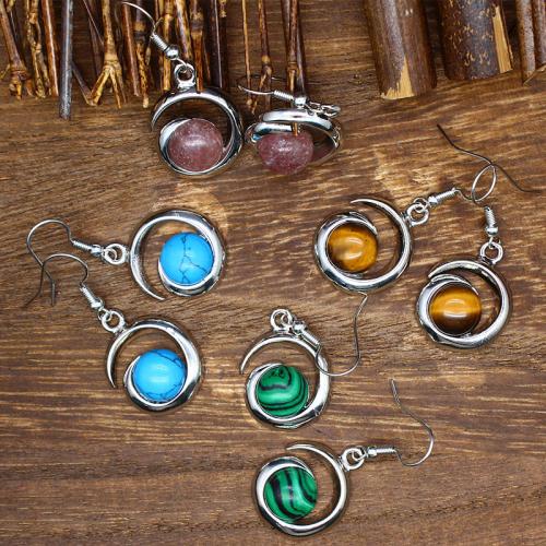 Natural Gemstone Earrings Natural Stone with Zinc Alloy silver color plated & for woman Sold By Pair