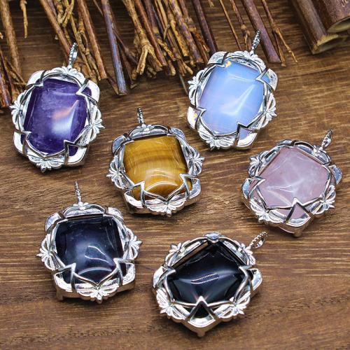 Gemstone Vedhæng Smykker, Natursten, med Zinc Alloy, sølvfarvet forgyldt, du kan DIY & forskellige materialer til valg, flere farver til valg, 36x26mm, Solgt af PC