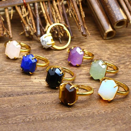 Natural Gemstone Finger Ring Natural Stone Hexagon gold color plated & for woman Sold By PC