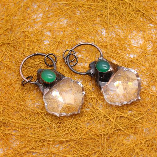 Green Agate Pendant with Glass plated DIY Sold By PC