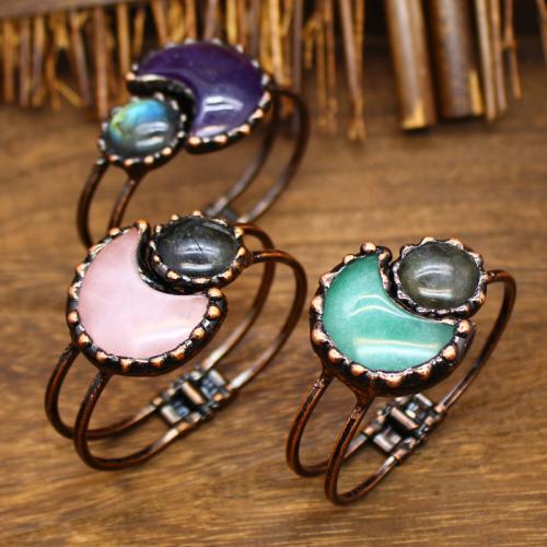 Natural Stone Bangle with Zinc Alloy Moon plated & for woman Sold By PC