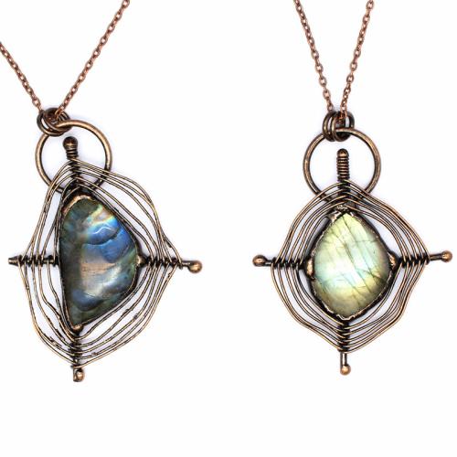 Gemstone Medálok Ékszer, Sárgaréz, -val Labradorite, galvanizált, DIY, nikkel, ólom és kadmium mentes, 75x55mm, Által értékesített PC