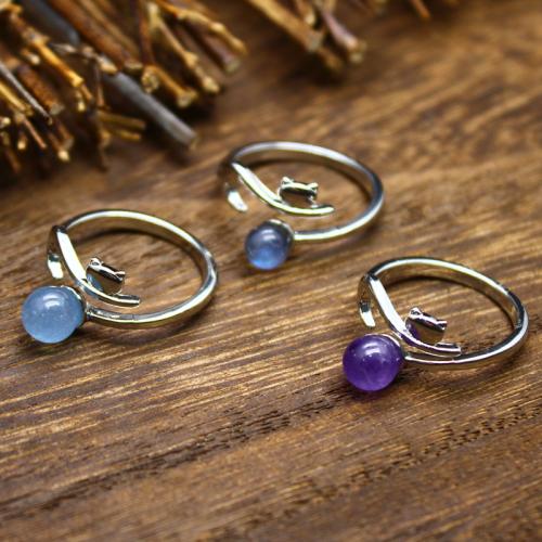 Natural Gemstone Finger Ring Zinc Alloy with Natural Stone silver color plated & for woman nickel lead & cadmium free Sold By PC