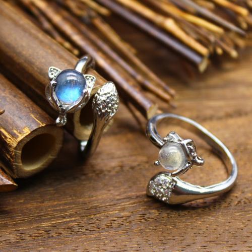 Gemstone Finger Ring, Zinc Alloy, met Natuursteen, silver plated, verschillende materialen voor de keuze & voor vrouw, meer kleuren voor de keuze, nikkel, lood en cadmium vrij, Verkocht door PC