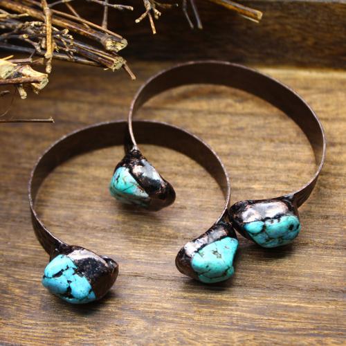 laiton bracelet manchette, avec turquoise, Placage, pour femme, protéger l'environnement, sans nickel, plomb et cadmium, 59x61mm, Vendu par PC