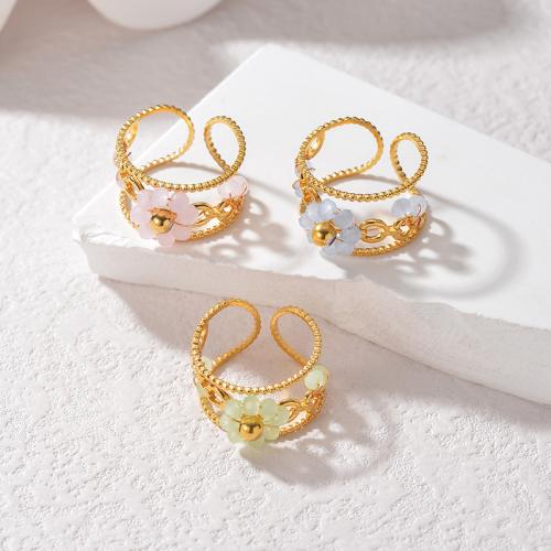 Vinger Ring in edelstaal, 304 roestvrij staal, met Glas, gold plated, mode sieraden, meer kleuren voor de keuze, Verkocht door PC