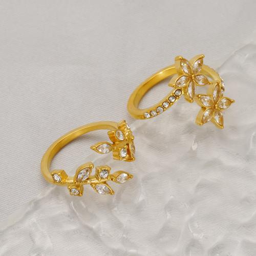 Rhinestone Stainless Steel Finger Ring 304 Stainless Steel gold color plated fashion jewelry & with rhinestone golden Sold By PC