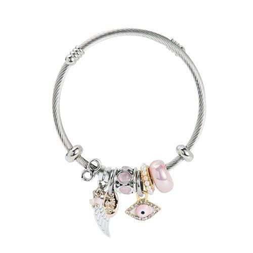 Zink Alloy Ball End Cuff Bangle, med Plast Pearl & 304 rostfritt stål, silver pläterad, mode smycken & emalj & med strass, fler färger för val, nickel, bly och kadmium gratis, Säljs av PC