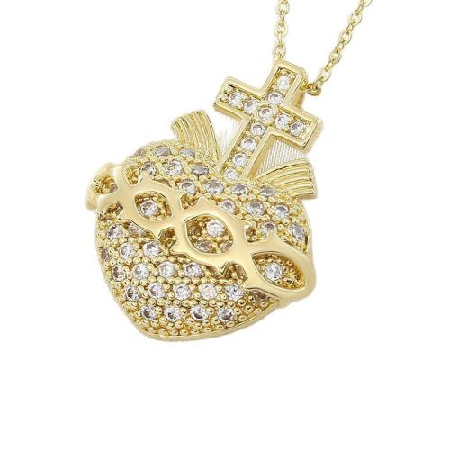 Cubic Zircon Micro Pave Brass Necklace with Cubic Zirconia plated fashion jewelry & for woman Sold By PC