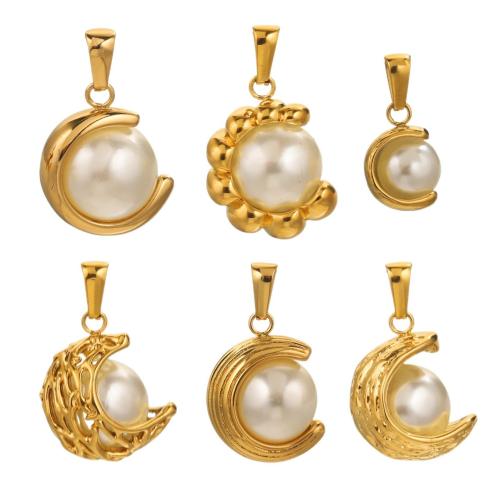 Stainless Steel Pendants 304 Stainless Steel with Plastic Pearl plated DIY & hollow golden Sold By PC