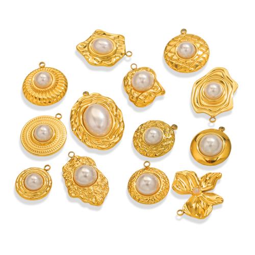 Stainless Steel Pendants 304 Stainless Steel with Plastic Pearl 18K gold plated DIY Sold By Bag