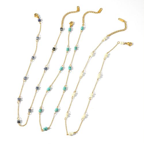 Collier bijoux de pierre gemme, Acier inoxydable 304, avec Pierre naturelle, avec 5cm chaînes de rallonge, Placage de couleur d'or, bijoux de mode & pour femme, plus de couleurs à choisir, Longueur 40 cm, Vendu par PC