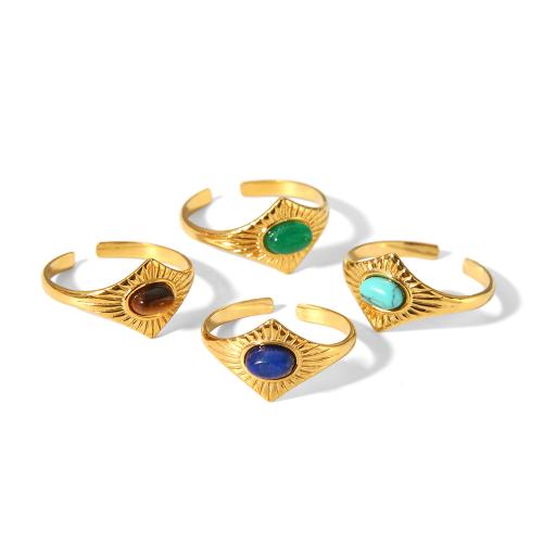 Gemstone Finger Ring, 304 roestvrij staal, met Natuursteen, mode sieraden & verschillende materialen voor de keuze & voor vrouw, gouden, Verkocht door PC