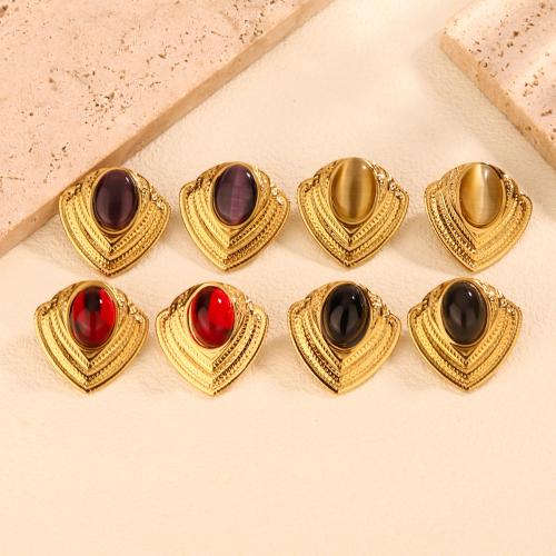 Stainless Steel Stud Earrings 304 Stainless Steel with Glass Beads gold color plated fashion jewelry & for woman Sold By Pair