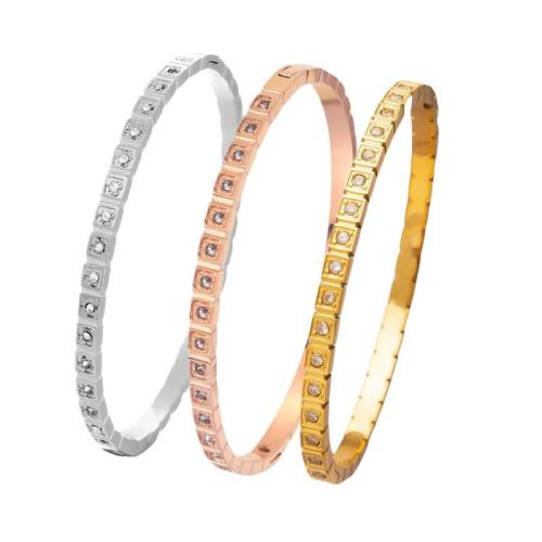 Partículas de acero Brazalete, chapado, para mujer & con diamantes de imitación, más colores para la opción, diámetro interior:aproximado 60mm, Vendido por UD