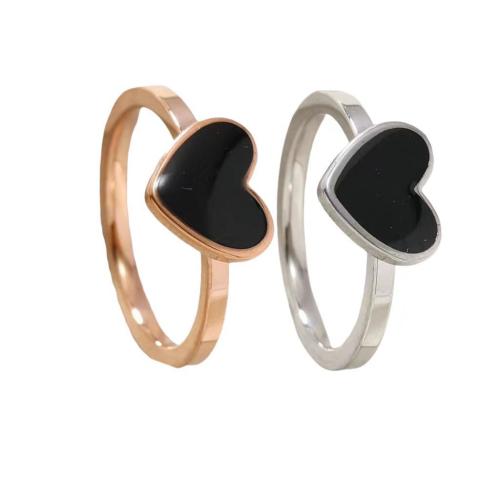 Titanium Steel Finger Ring Heart plated & for woman & enamel US Ring Sold By PC