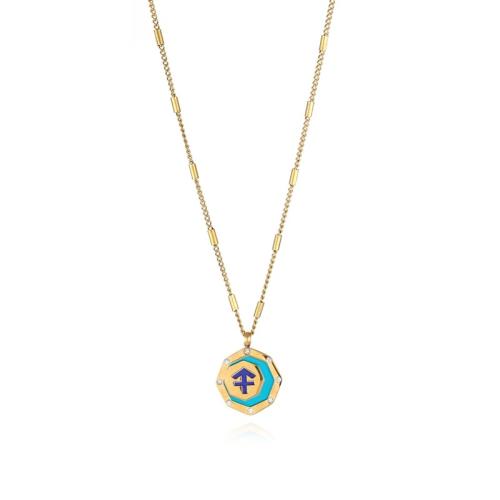 304 Stainless Steel Necklace with 2inch extender chain 12 Signs of the Zodiac gold color plated random style & Unisex & enamel Length Approx 19.7 Inch Sold By PC