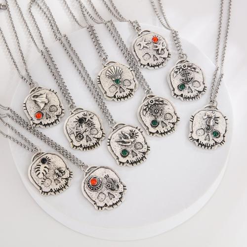 Zinc Alloy Necklace with Resin Skull plated random style & vintage & for man Length Approx 26.8 Inch Sold By PC