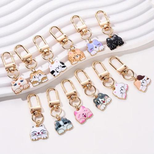 Bag Purse Charms Keyrings Keychains Zinc Alloy Cat plated random style & Unisex & enamel Sold By PC