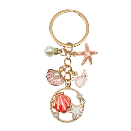 Bag Purse Charms Keyrings Keychains Zinc Alloy with Plastic Pearl plated Hidden Pendant & ocean design & Unisex & enamel Sold By PC