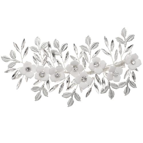 Alligator Hair Clip Zinc Alloy with brass wire & Polyester & Rhinestone Flower silver color plated for bridal & for woman Sold By PC