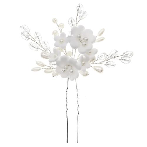 Hair Stick Polyester with brass wire & Plastic Pearl & Zinc Alloy & Acrylic Flower plated for bridal & for woman Sold By PC