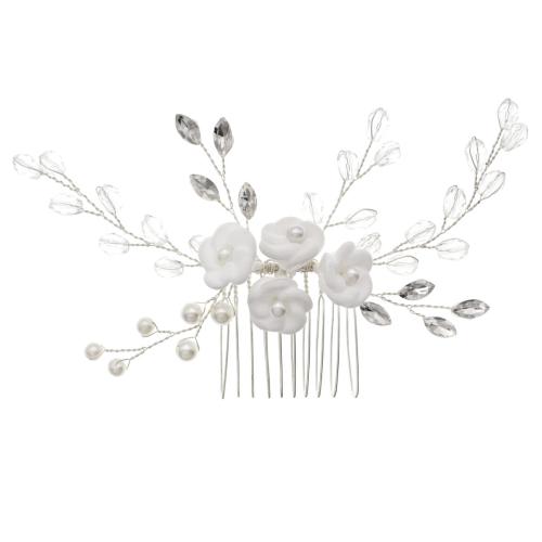 Decorative Hair Combs Polyester with brass wire & Rhinestone & Plastic Pearl & Zinc Alloy & Acrylic Flower plated fashion jewelry & for woman Sold By PC