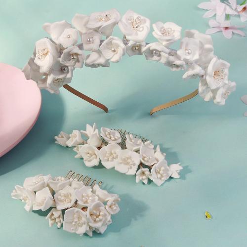 Polyester Wedding Set Hair Band & hair comb with Plastic Pearl & Zinc Alloy & Acrylic Flower plated fashion jewelry & for woman Sold By PC