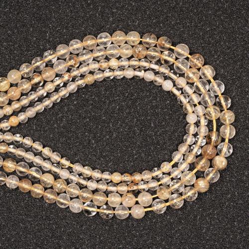 Natural Quartz Jewelry Beads Rutilated Quartz Round DIY gold Sold By Strand