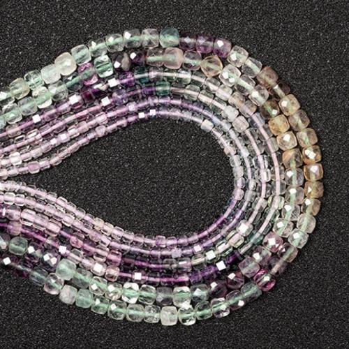 Perline fluorite, Quadrato, DIY & formato differente per scelta, colori misti, Venduto per Appross. 38 cm filo