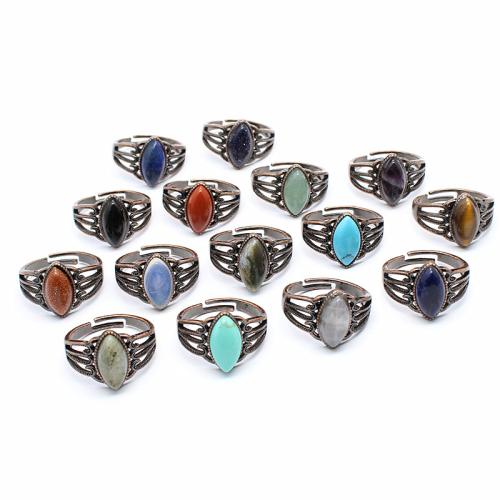 Gemstone Finger Ring, Natuursteen, met Messing, verschillende materialen voor de keuze & uniseks, meer kleuren voor de keuze, nikkel, lood en cadmium vrij, 23x16mm, Verkocht door PC