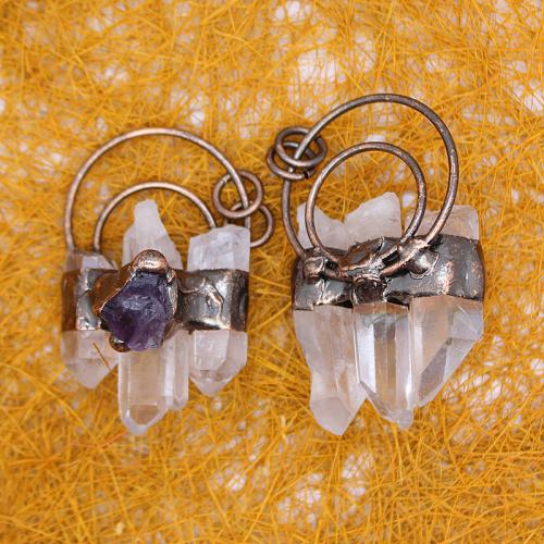 Quartz Gemstone Pendants Clear Quartz with Amethyst & Brass plated DIY nickel lead & cadmium free Sold By PC