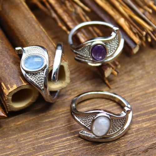 Gemstone Finger Ring, Sárgaréz, -val Természetes kő, galvanizált, különböző anyagok a választás & a nő, több színt a választás, nikkel, ólom és kadmium mentes, 21x13mm, Által értékesített PC